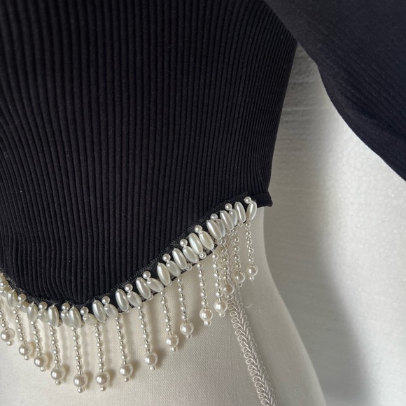 Zara Black Crop Top with Silver Beaded Fringe - Picture 5 of 11